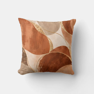 Terracotta and Gold Abstract Waves Cushion