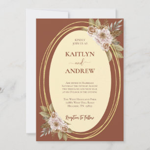 Terracotta and Gold Elegant Boho Floral Wedding Invitation