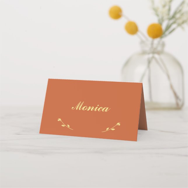 Terracotta and Gold Wedding Folded Place Card (Front)