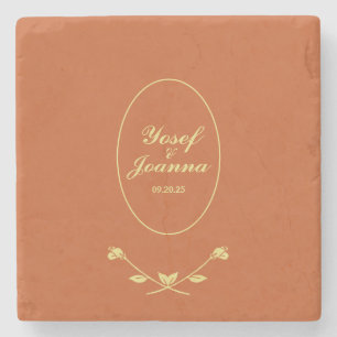 Terracotta and Gold Wedding Stone Coaster