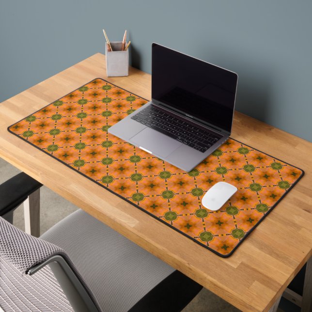 Terracotta and Green Tiles Pattern Desk Mat (Office 2)