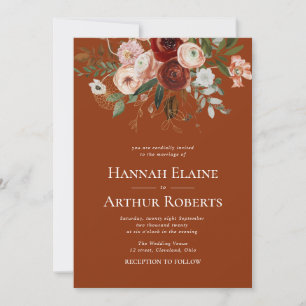 terracotta and greenery floral wedding invitation