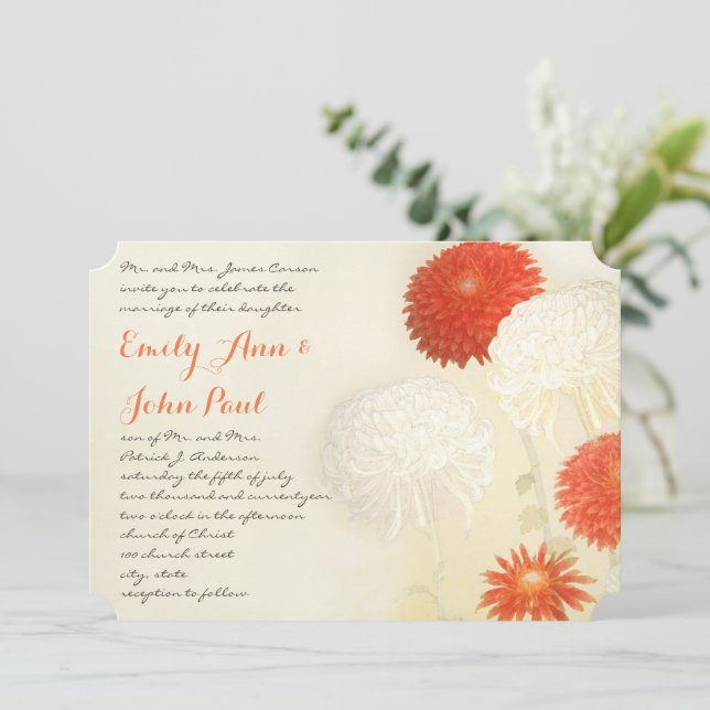 Terracotta and Ivory Chrysanthemum Wedding  Invitation (Standing Front)