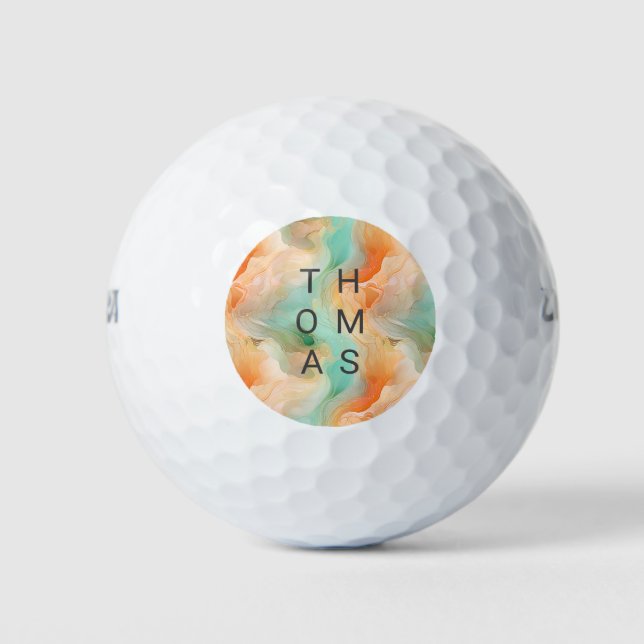 Terracotta and jade green marble seamless pattern golf balls (Front)