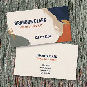 Terracotta and Navy Abstract Paint Blocks Painting Business Card