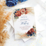 Terracotta and Navy Blue Floral Elegant Wedding Invitation<br><div class="desc">Pampas grass,  terracotta rust shades flowers and navy blue foliage botanical elegant wedding invitations</div>