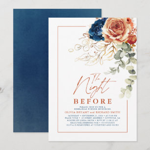 Terracotta and Navy Blue Floral Rehearsal Dinner Invitation
