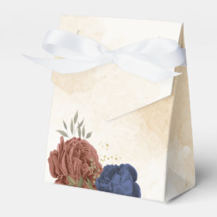 terracotta and navy blue flowers wedding favour box