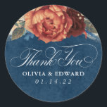 Terracotta and Navy Blue Thank You Floral Classic Round Sticker<br><div class="desc">Terracotta navy blue rust flowers and pampas grass thank you stickers</div>