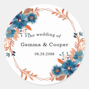 Terracotta and Navy Blue Watercolor Floral Wedding Classic Round Sticker