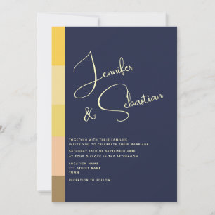 Terracotta and Navy Blue Wedding Invitation