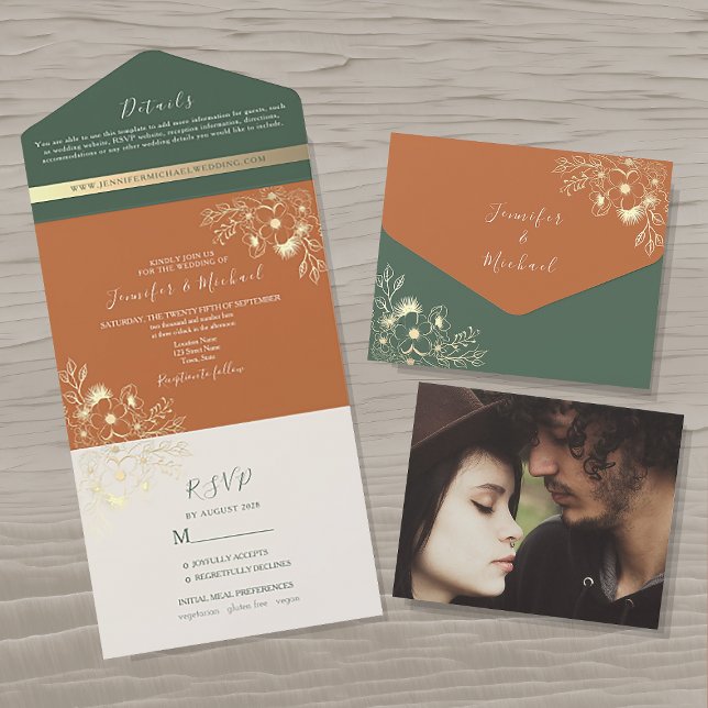 Terracotta and Olive Green Wedding All In One Invitation (Creator Uploaded)