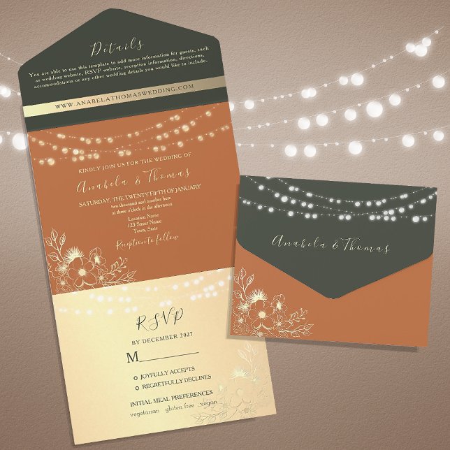 Terracotta and Olive Green Wedding All In One Invitation (Creator Uploaded)
