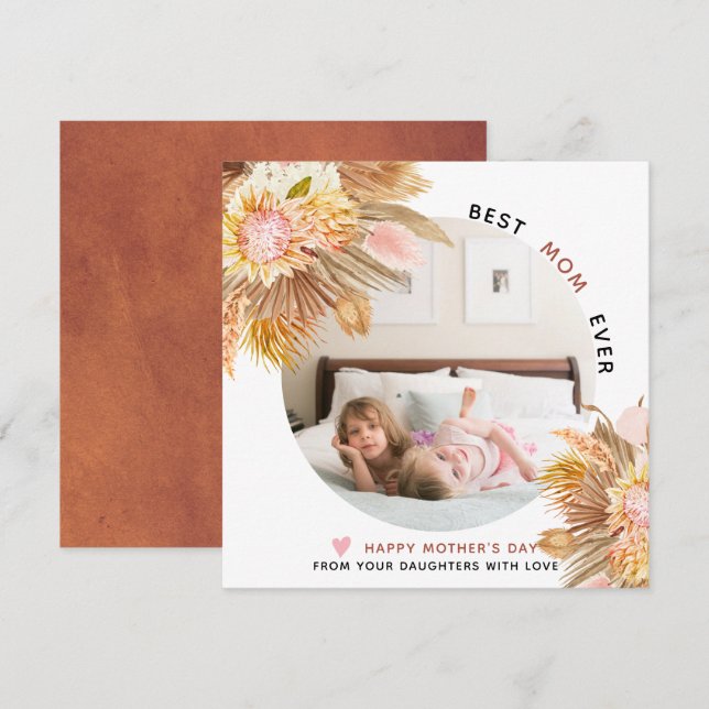 Terracotta and pink flowers Mother's Day photo Holiday Card (Front/Back)