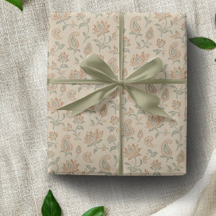 Terracotta and Sage Block Print Wrapping Paper