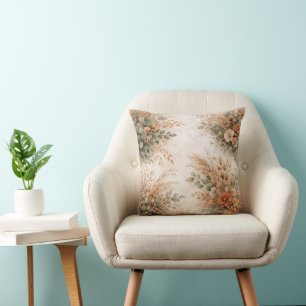 Terracotta and Sage Boho Autumn Bouquet Cushion
