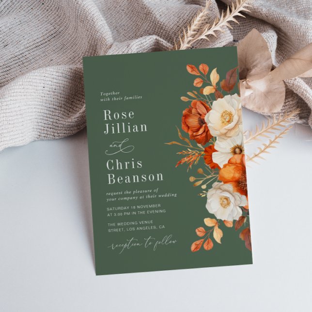 Terracotta And Sage Green Floral Wedding Invitation (Creator Uploaded)