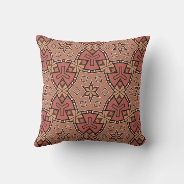 Terracotta and Tan Honeycomb Tile Pattern  Cushion (Back)