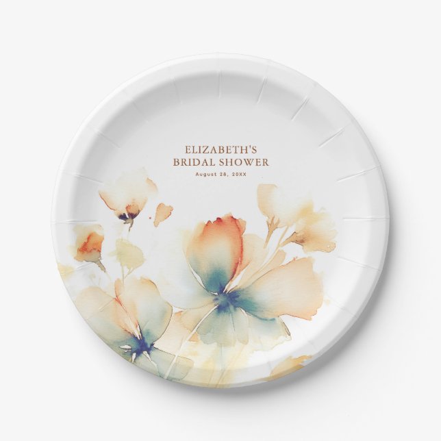 Terracotta and Teal Flowers Elegant Paper Plate (Front)