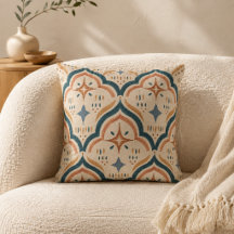Terracotta and Teal Moroccan Boho Throw Pillow