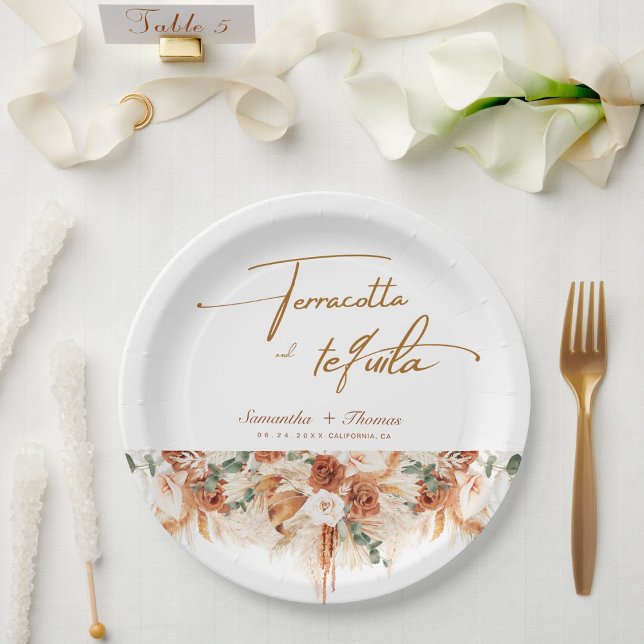 Terracotta and Tequila Bright Pampas Wedding  Paper Plate (Creator Uploaded)