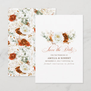 Terracotta and White Chic Floral Save the Date