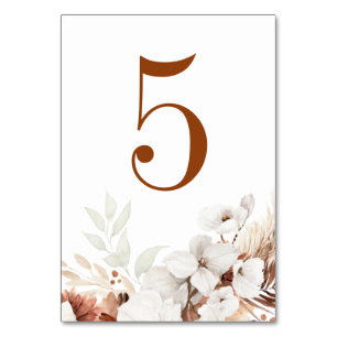 Terracotta and White Floral Boho Elegant Table Number