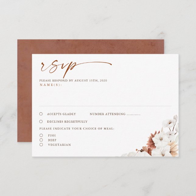 Terracotta and White Floral Boho Wedding RSVP (Front/Back)