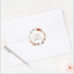 Terracotta and White Flowers Boho Wedding Classic Round Sticker<br><div class="desc">Floral boho wedding stickers</div>