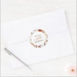 Terracotta and White Flowers Boho Wedding Classic Round Sticker<br><div class="desc">Floral boho wedding stickers</div>