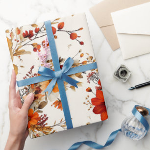 Terracotta and White Flowers Botanical Boho Exotic Wrapping Paper