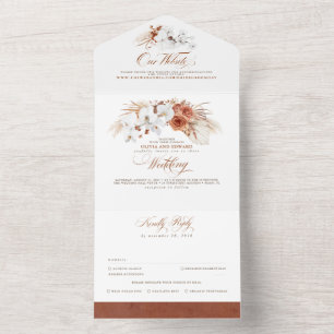 Terracotta and White Flowers Exotic Boho Wedding All In One Invitation