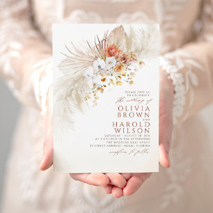 Terracotta and White Flowers Exotic Boho Wedding Invitation