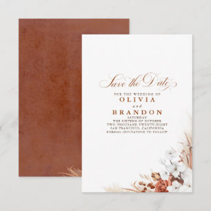 Terracotta and White Flowers Save The Date Announcement