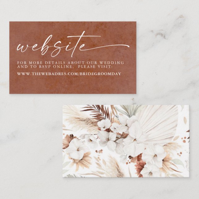 Terracotta and White Flowers Wedding Website Enclosure Card (Front/Back)