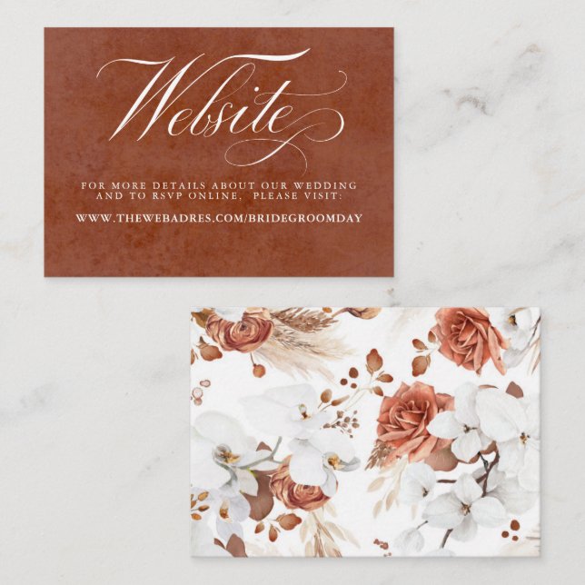 Terracotta and White Flowers Wedding Website Enclosure Card (Front/Back)