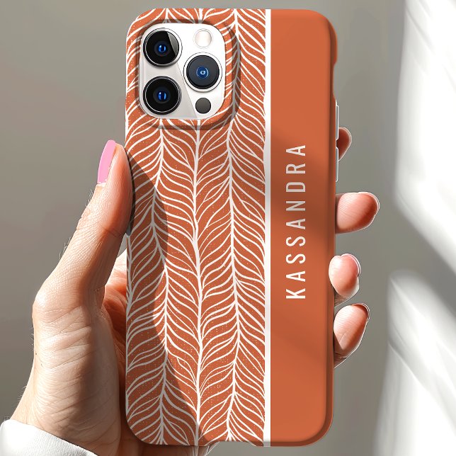 Terracotta And White Herringbone Personalised Name Case-Mate iPhone Case (Creator Uploaded)