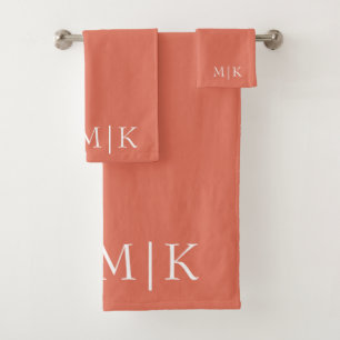Terracotta and White   Modern Monogram Bath Towel Set