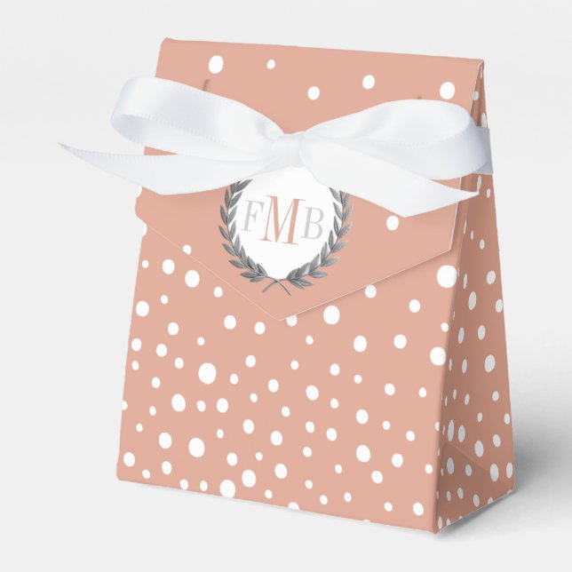 Terracotta and white polka dot pattern wedding favour box (Front Side)