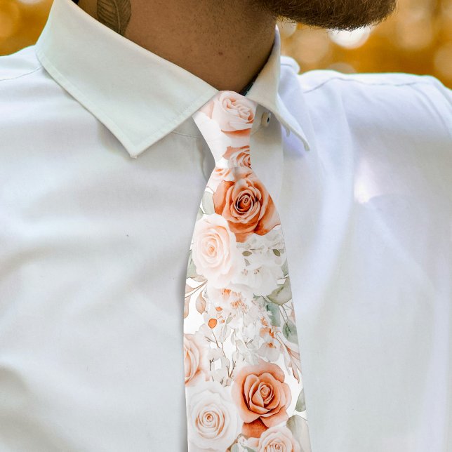Terracotta and white roses neck tie (Creator Uploaded)