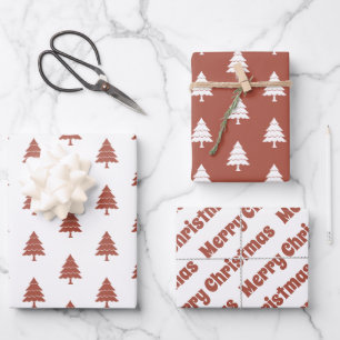 Terracotta and white trees Merry Christmas holiday Wrapping Paper Sheet