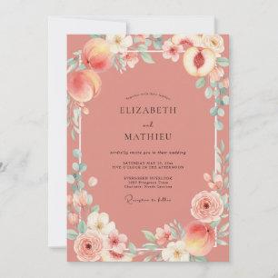 Terracotta Apricot Fruit Eucalyptus Wedding Invitation