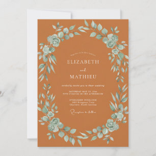 Terracotta Aqua Leafy Wedding Invitation