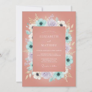 Terracotta Aqua Lilac Wreath Wedding Invitation