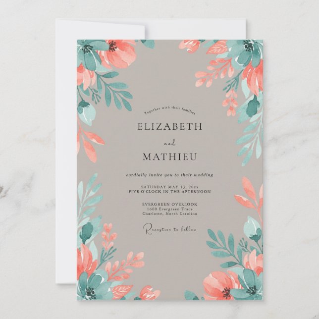 Terracotta Aqua Painted Wedding Invitation (Front)