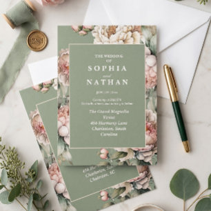 Terracotta Arch and Palm Leaves Desert Pampas Invitation