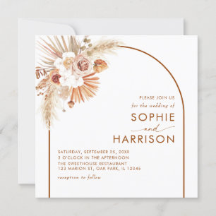 Terracotta Arch Boho Pampas Grass Square Wedding Invitation