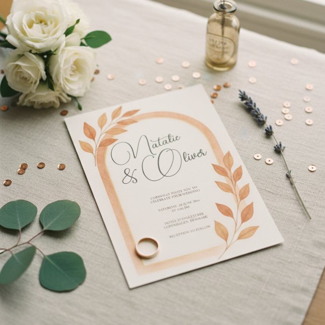 Terracotta Arch Fall Leaves Wedding Invitation (Creator Uploaded)