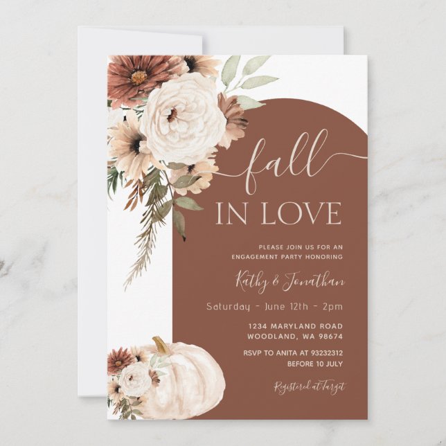 Terracotta Arch Floral Pumpkin Boho Fall in Love Invitation (Front)