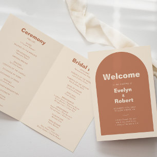 Terracotta Arch Minimalist Formal Folded Wedding  Programme